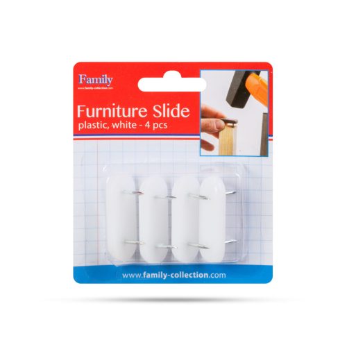 Műanyag bútor csúszótalp - szeggel, fehér - 43 x 18 mm - 4 db / csomag