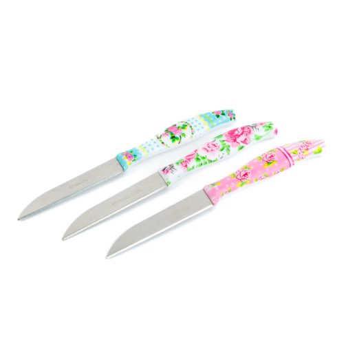 Konyhai kés készlet - 15 cm - virág mintás - 3 db