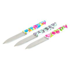 Konyhai kés készlet - 16 cm - virág mintás - 3 db