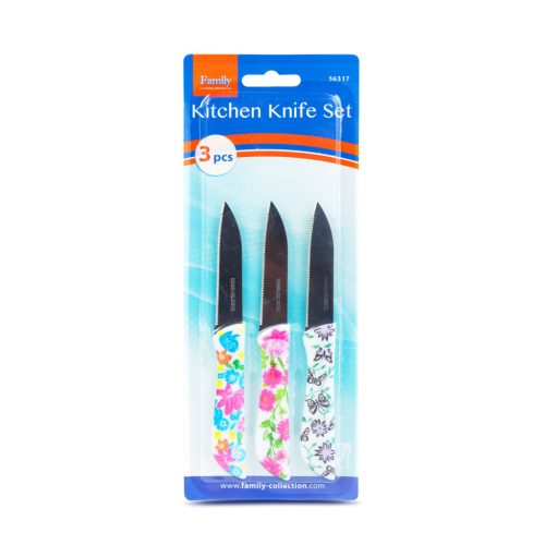 Konyhai kés készlet - 16 cm - virág mintás - 3 db