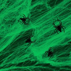 Halloween dekoráció - Pókháló és pókok - Zöld