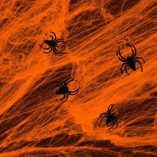 Halloween dekoráció - Pókháló és pókok - Narancs