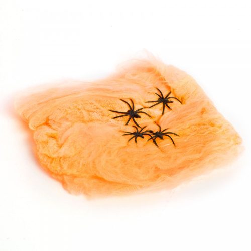 Halloween dekoráció - Pókháló és pókok - Narancs