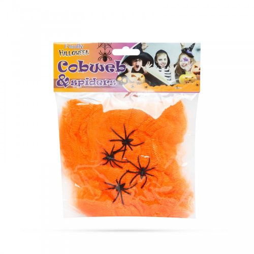 Halloween dekoráció - Pókháló és pókok - Narancs