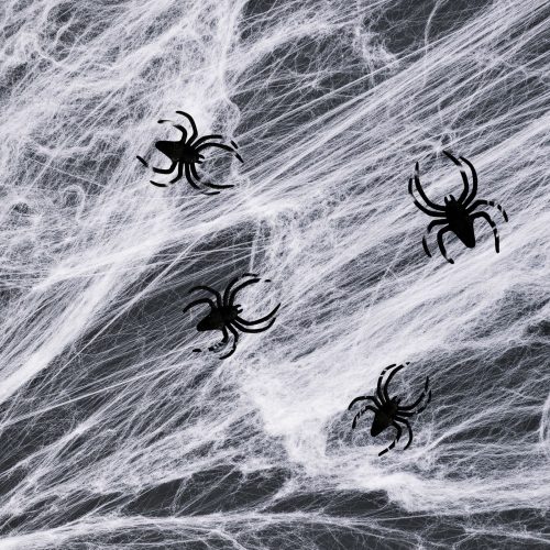 Halloween dekoráció - Pókháló és pókok - Fehér