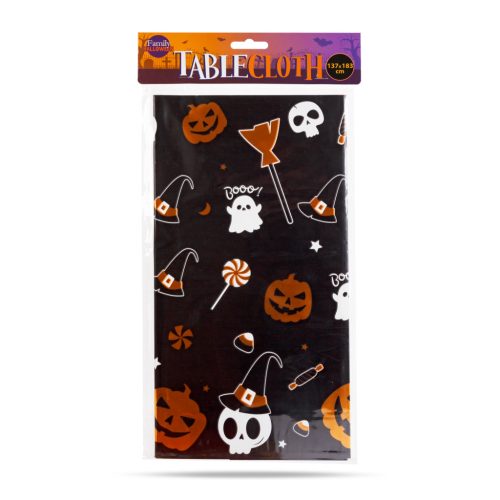 Halloween asztalterítő - alumínium hatású - 137 × 183 cm - apró motívumos