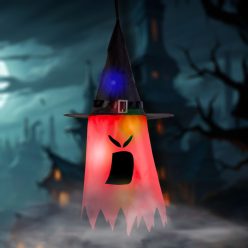   Halloween LED-es szellem dekoráció - piros - 10 színes LED - akasztható - 75 × 35 cm