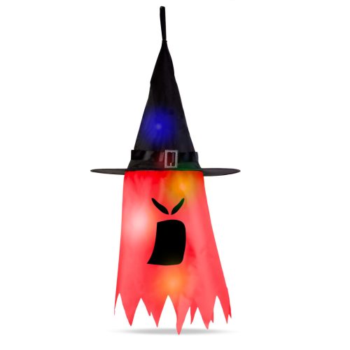 Halloween LED-es szellem dekoráció - piros - 10 színes LED - akasztható - 75 × 35 cm