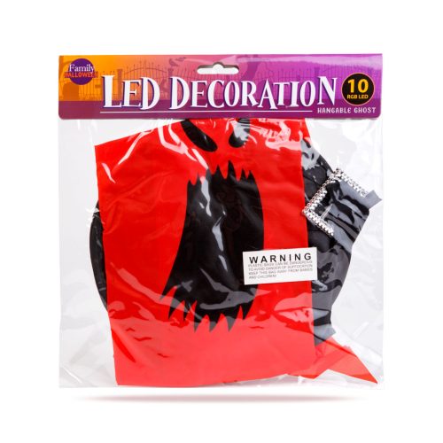 Halloween LED-es szellem dekoráció - piros - 10 színes LED - akasztható - 75 × 35 cm