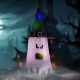 Halloween LED-es szellem dekoráció - rózsaszín - 10 színes LED - akasztható - 75 × 35 cm