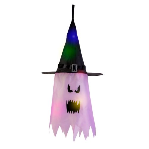Halloween LED-es szellem dekoráció - rózsaszín - 10 színes LED - akasztható - 75 × 35 cm