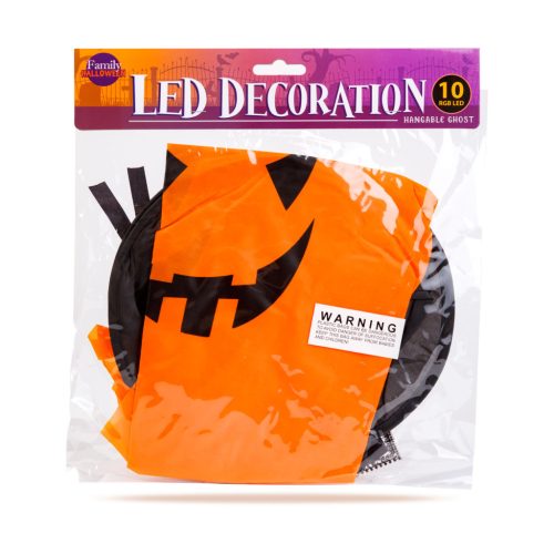 Halloween LED-es szellem dekoráció - sárga - 10 színes LED - akasztható - 75 × 35 cm