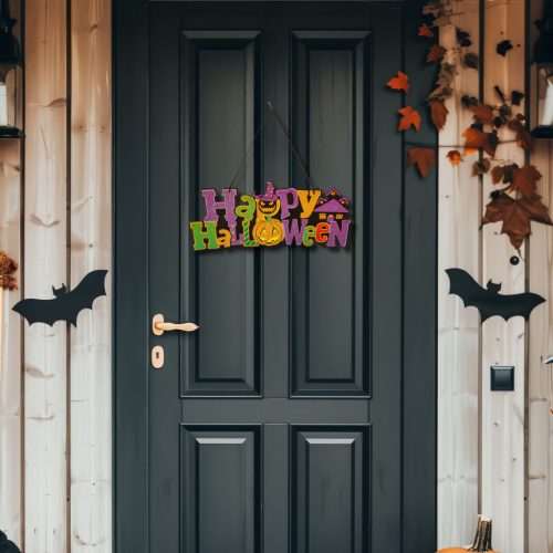 Halloween akasztható dekoráció - "Happy Halloween" - 42,5 × 18 cm
