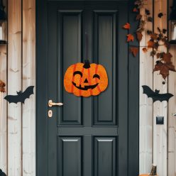 Halloween akasztható tök dekoráció - fa - 30 × 25 cm