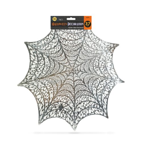 Halloween pókháló alátét - ezüst - Ø37 cm - műanyag