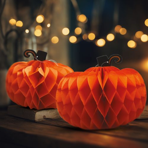 Halloween tök lampion - papír - 25/30 cm - 2 db