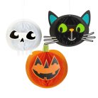 Halloween lampion szett - tök, macska, koponya - papír - 20 cm - 3 db