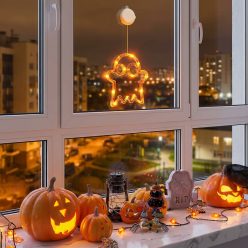   Halloween világító szellem dekoráció - tapadókorongos - 12 LED - 20 × 18,5 cm - 3 × AAA