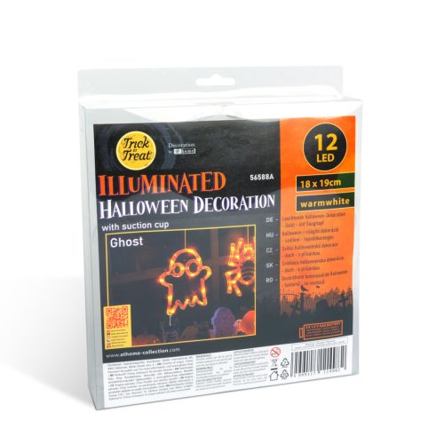 Halloween világító szellem dekoráció - tapadókorongos - 12 LED - 20 × 18,5 cm - 3 × AAA
