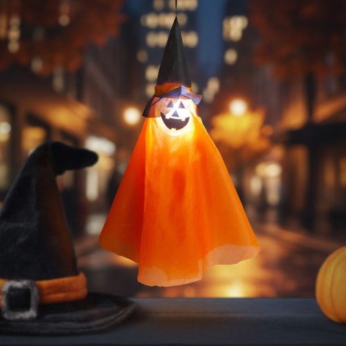 Halloween világító tök dekoráció - felakasztható - RGB LED - 70 × 50 cm