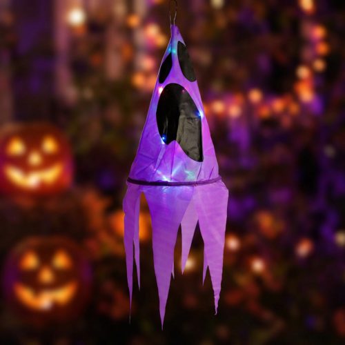 Halloween LED-es szellem dekoráció - lila - 10 színes LED - akasztható - 75 × 20 cm