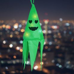   Halloween LED-es szellem dekoráció - zöld - 10 színes LED - akasztható - 75 × 20 cm