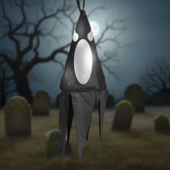   Halloween LED-es szellem dekoráció - fekete - 10 színes LED - akasztható - 75 × 20 cm