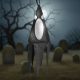 Halloween LED-es szellem dekoráció - fekete - 10 színes LED - akasztható - 75 × 20 cm