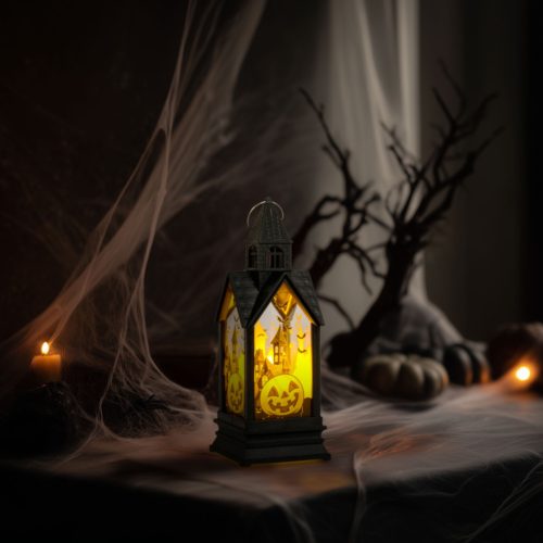 Halloween világító tök dekoráció - sárga LED - 17,5 × 6,3 × 6,3 cm - 3 × LR44
