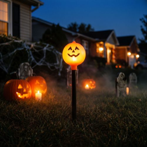 Halloween leszúrható lámpa - tök - elemes - 34 × 9,5 cm