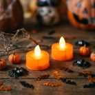 Halloween LED-es teamécses - narancssárga - 2 db