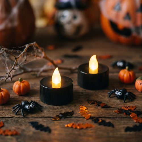 Halloween LED-es teamécses - fekete - 2 db