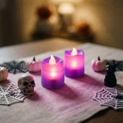 Halloween LED-es gyertya - lila - 2 db