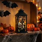 Halloween pislákoló lámpás - kastély - elemes - fekete - 30 × 14 cm