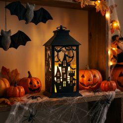   Halloween pislákoló lámpás - kastély - elemes - fekete - 30 × 14 cm