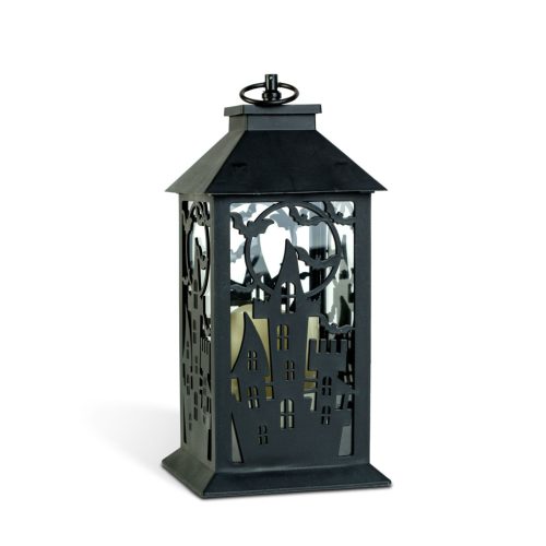 Halloween pislákoló lámpás - kastély - elemes - fekete - 30 × 14 cm
