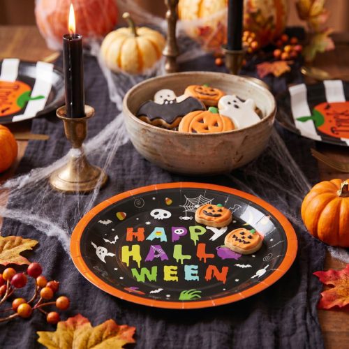 Halloween papírtányér - "Happy Halloween" - kerek - 23 cm - 8 db