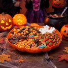 Halloween kínálótál - tök - narancssárga - műanyag - 30 × 27 cm
