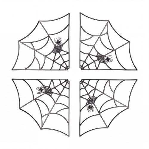 Halloween pókháló dekoráció - fekete - 4 db sarokelemmel - 30 × 30 cm