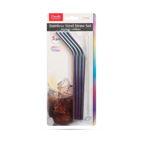 Fém Szívószál - Rozsdamentes acél - 4 db + Tisztító kefe