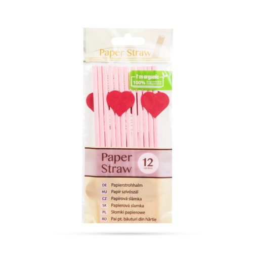 Papír szívószál - Szív - 197 x 6 mm - 12 db