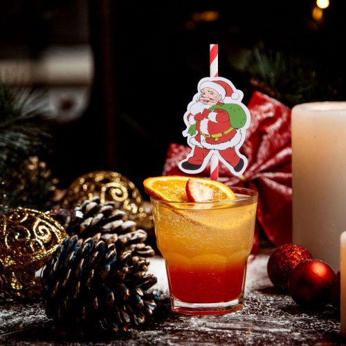 Papír szívószál - karácsony - 197 x 6 mm - 12 db