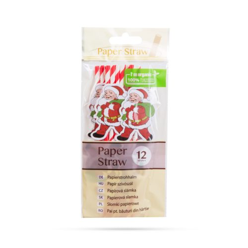 Papír szívószál - karácsony - 197 x 6 mm - 12 db