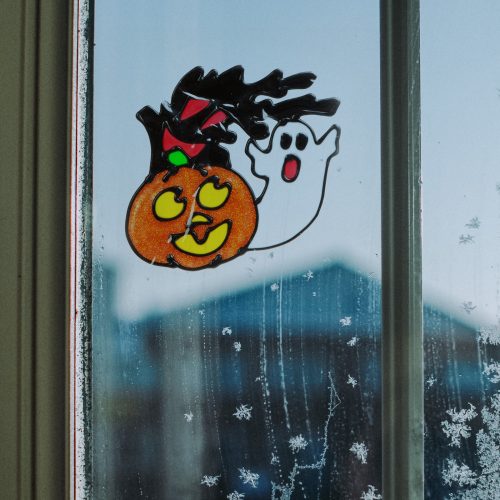 Halloween ablakdekor - tök és szellem