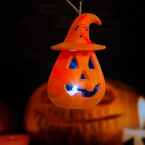 Halloween LED lámpa - felakasztható - narancs / fekete - elemes