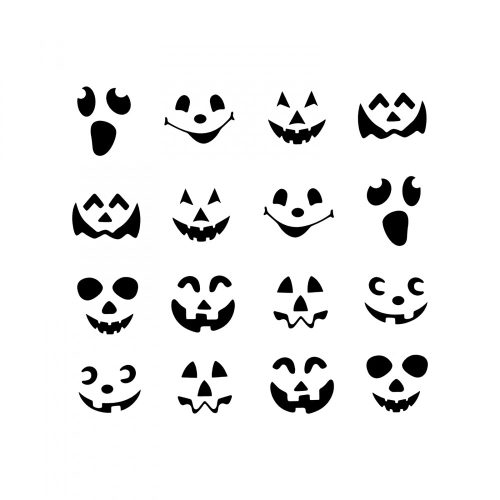 Halloween fólia matrica szett - fekete tök arcok - 16 db / csomag