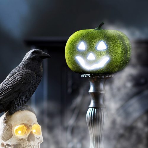 Halloween RGB LED dekorációs Tök - Zöld - 11 cm