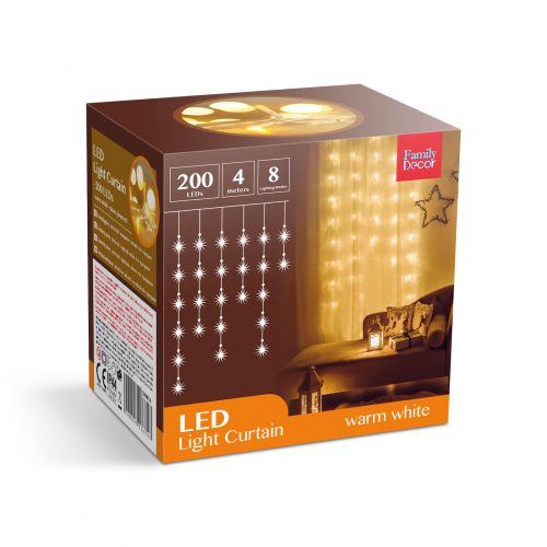 Karácsonyi Fényfüggöny - 200 db LED - melegfehér - 4,2 m - 8 program