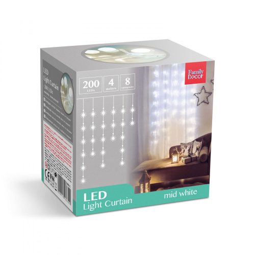 Karácsonyi Fényfüggöny - 200 db LED - Középfehér - 4,2 m - 8 program