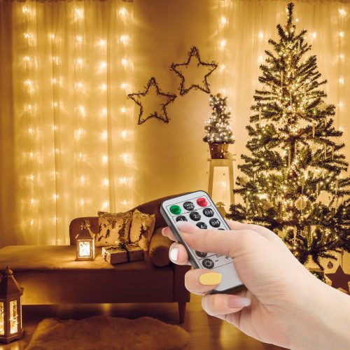 Karácsonyi Fényfüggöny - 100 db LED - Melegfehér - 3 x 1 m - Távirányító